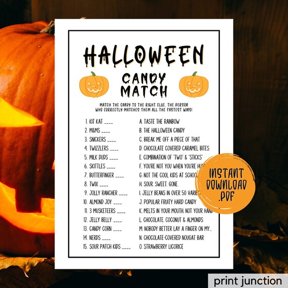 Halloween Candy Match Party Game Halloween Games Halloween - Etsy