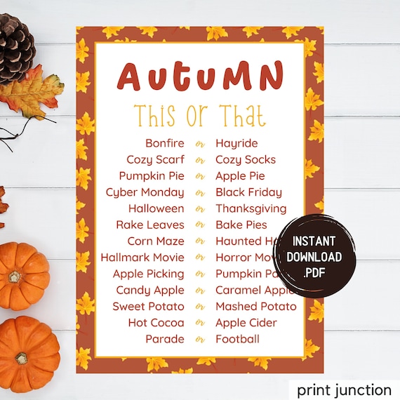 Autumn Games, This Or That, Fall Games, Thanksgiving Games, Fall.