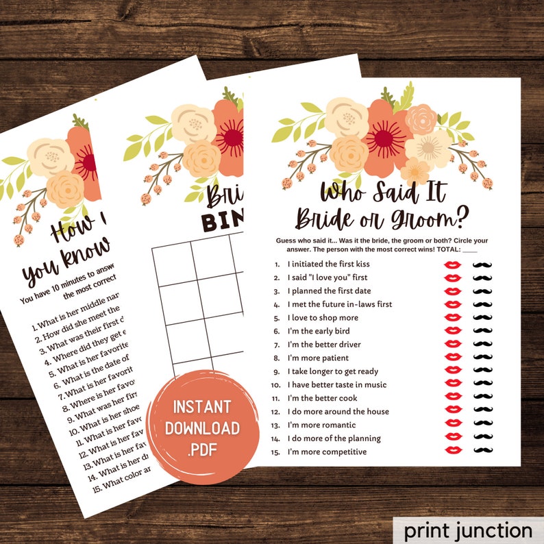 Virtual Bridal Shower Games, Zoom Bridal Shower, Spring Bridal Shower Games, Instant Download