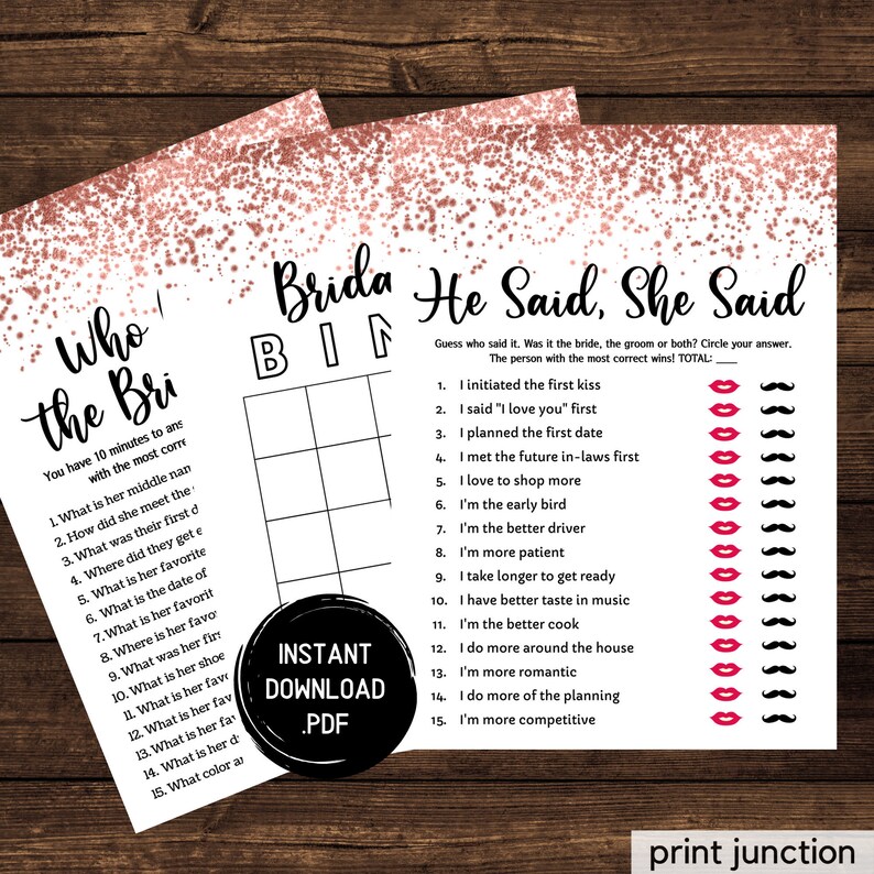 Rose Gold Bridal Shower Games Virtual Bridal Shower Zoom Etsy Canada
