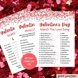 Valentine&#39;s Day Games - Galentines 3 Pack of Games - Valentine Party Printable Bundle - Instant Download - Valentines Ideas - Valentines Day