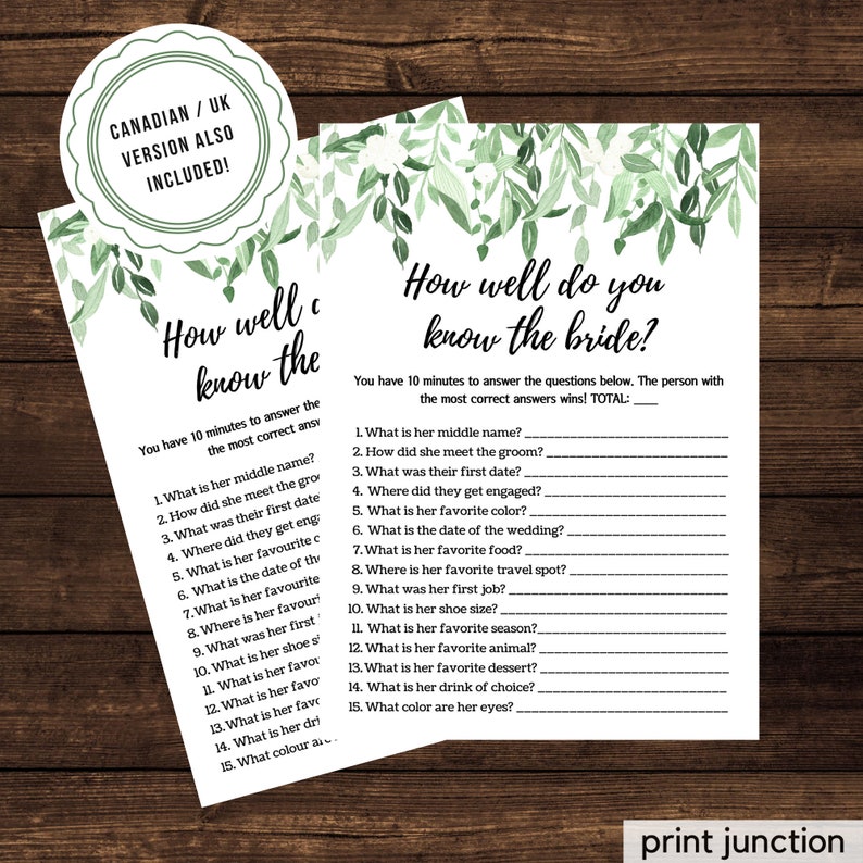 Greenery Bridal Shower Games Bundle Greenery Bridal Shower Etsy Canada