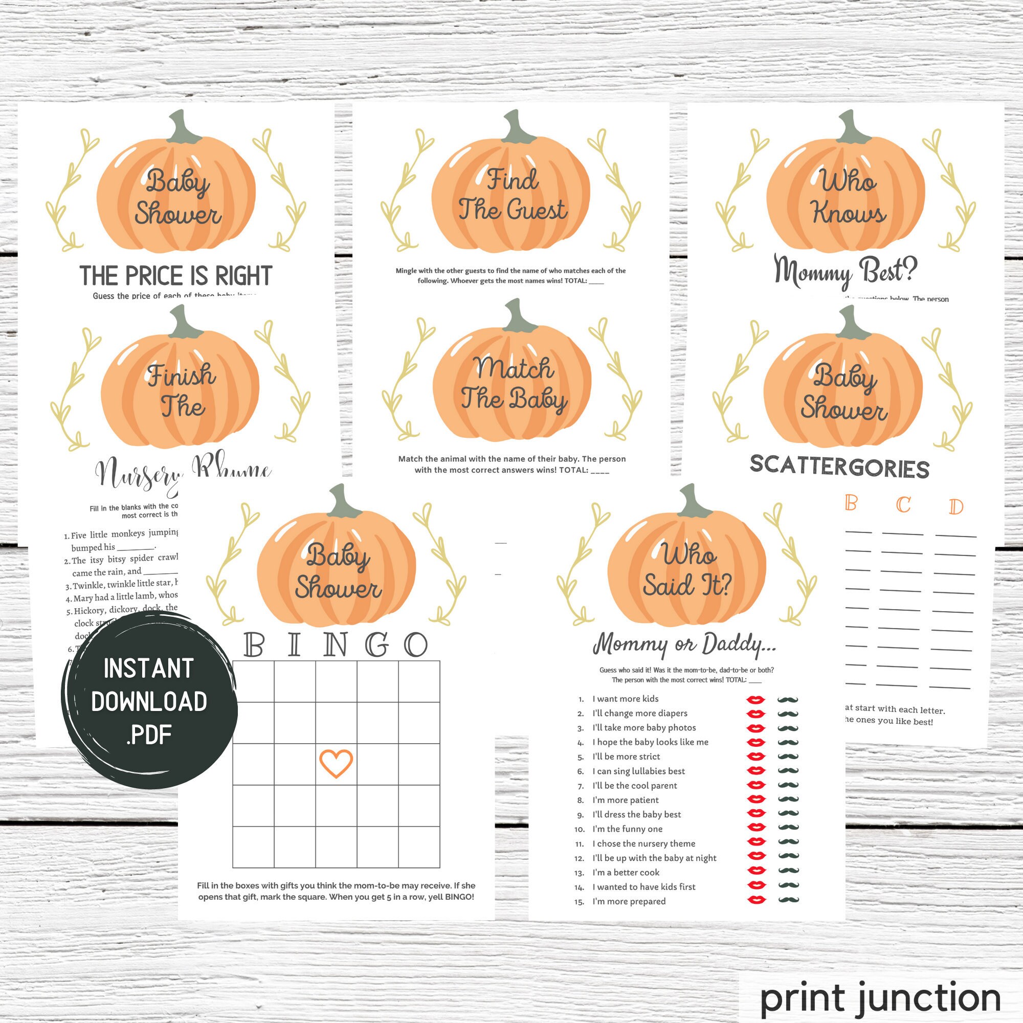 Printable Little Pumpkin Baby Shower Games (38 Activities) – Bright Color Mom
