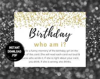 Who Am I Birthday Game: Gold Party Memory (PDF Download)