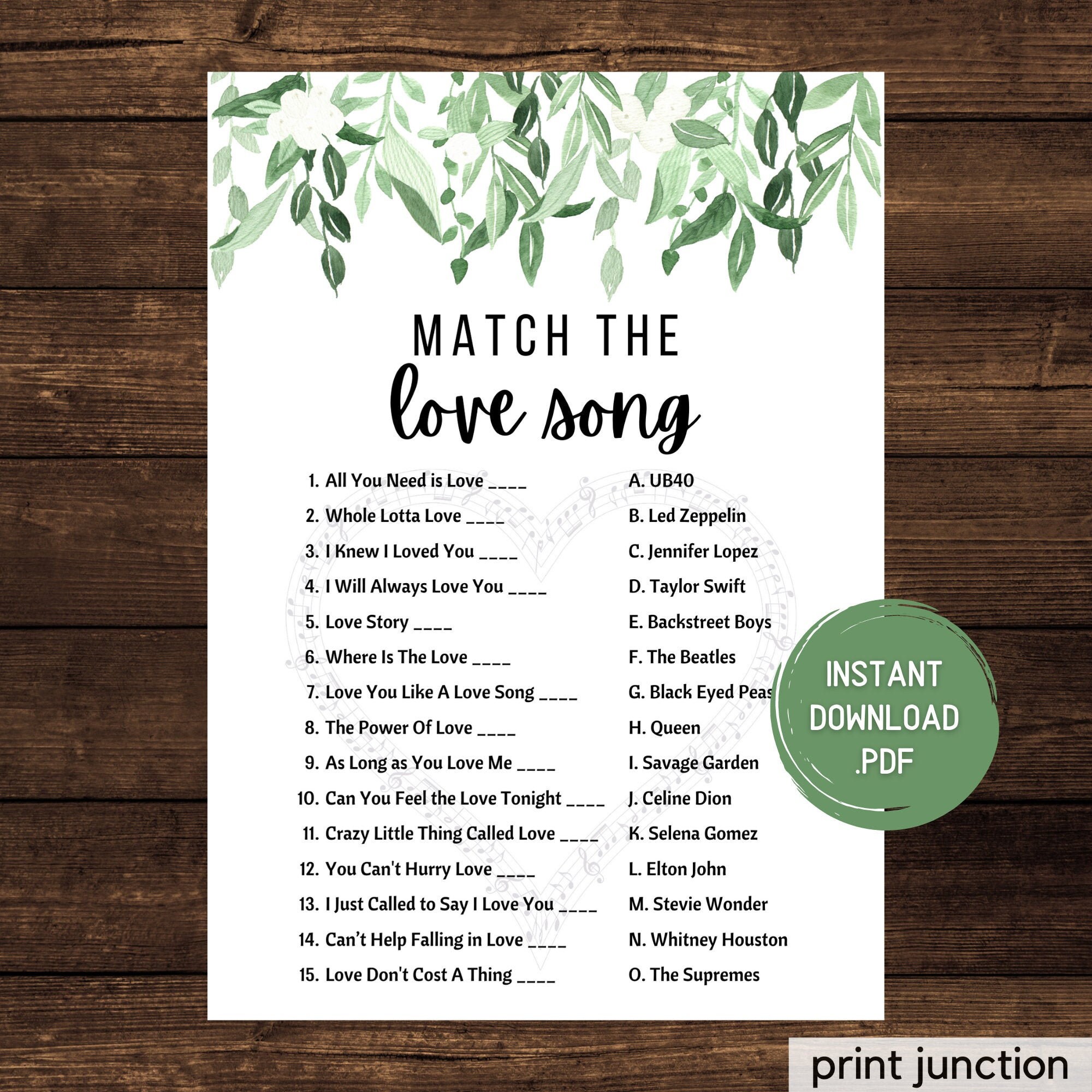 Virtual Bridal Shower, Match the Love Song Game, Zoom Bridal Shower