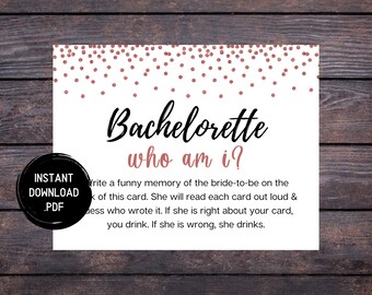 Rose Gold Bachelorette Party Game: Who Am I (Digital Download)