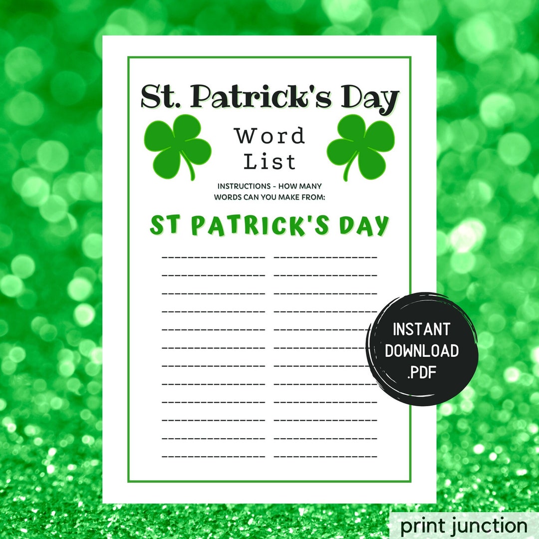 St. Patrick's Day Word List Game (instant Download) - Etsy