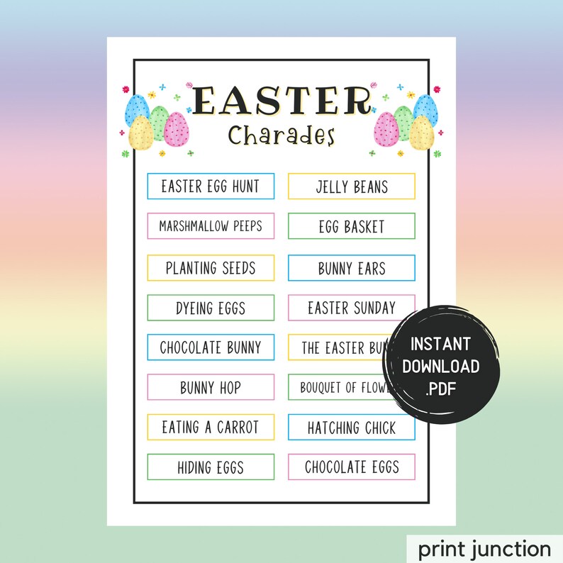 Easter Charades Game Printable Easter Games Easter Party Etsy