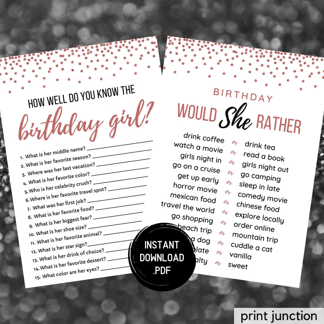 Would She Rather Who Knows the Birthday Girl Best How Well - Etsy