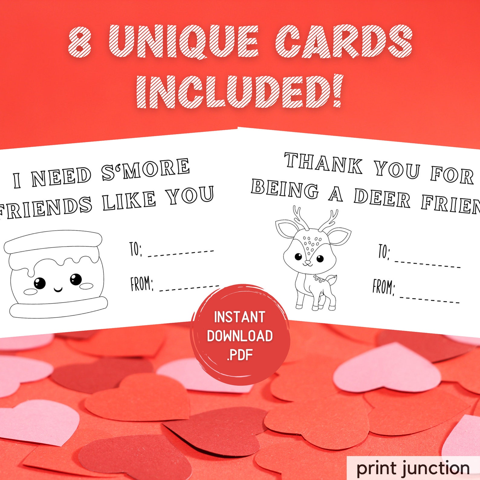 Valentines Coloring Cards for Kids, Printable Valentine's Day Cards, Kids Valentines Cards ...