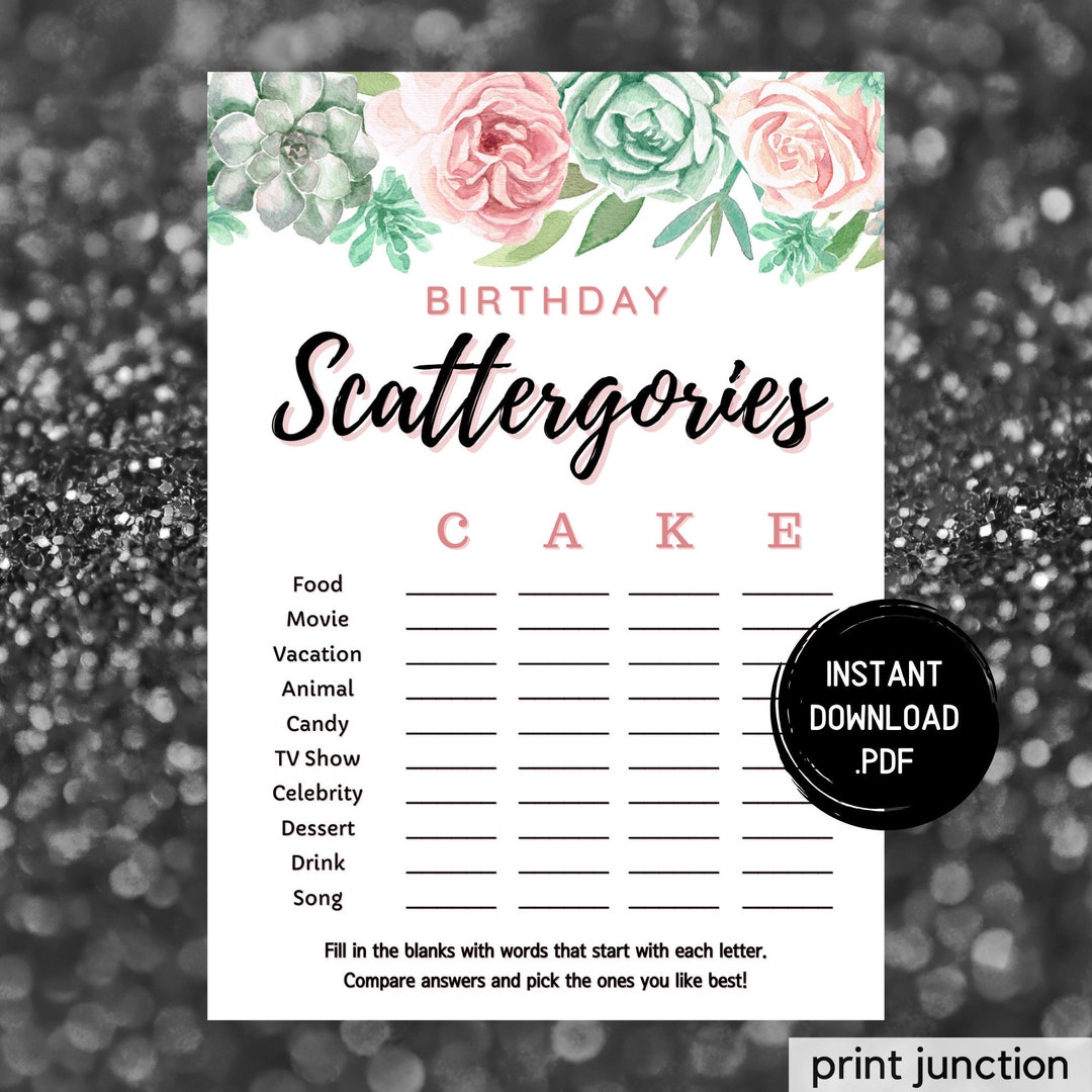 Birthday Scattergories Game, Birthday Party Games, Party Games ...