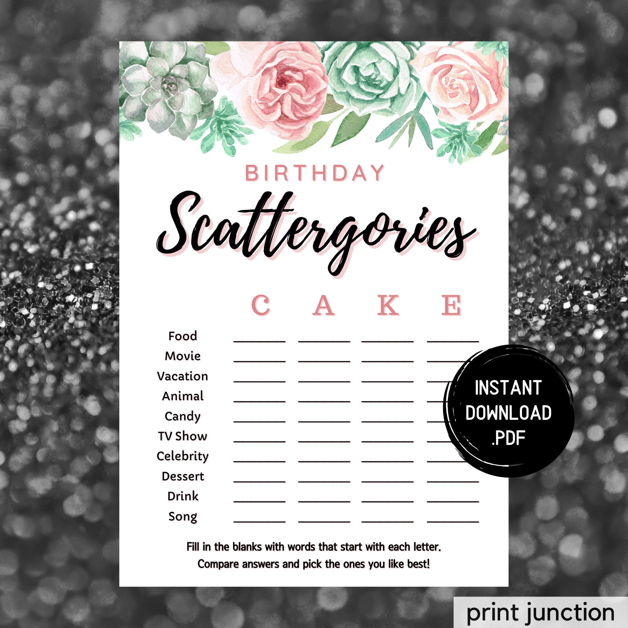 Birthday Scattergories Game, Birthday Party Games, Party Games ...
