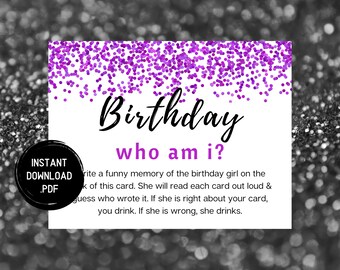 Purple Birthday Game: Who Am I? - Memory Game (Digital Download)