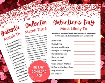 Valentine's Day Games - Galentines 3 Pack of Games - Valentine Party Printable Bundle - Instant Download - Valentines Ideas - Valentines Day