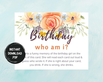 Floral Birthday Game: Who Am I? - Memory Game (PDF Download)