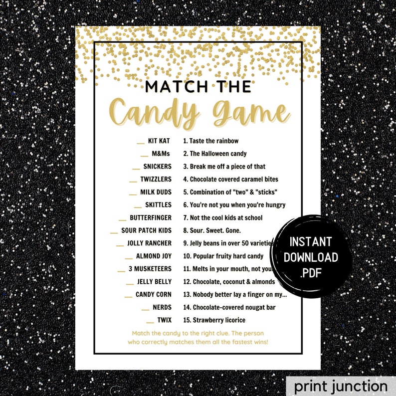 Teen Slumber Party Games Candy Match Game Match the Candy Etsy