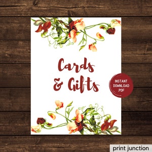 Panneau de cartes et de cadeaux, panneau de table cadeau, douche nuptiale de Bourgogne, panneau de douche nuptiale de printemps, téléchargement instantané, douche nuptiale de jardin