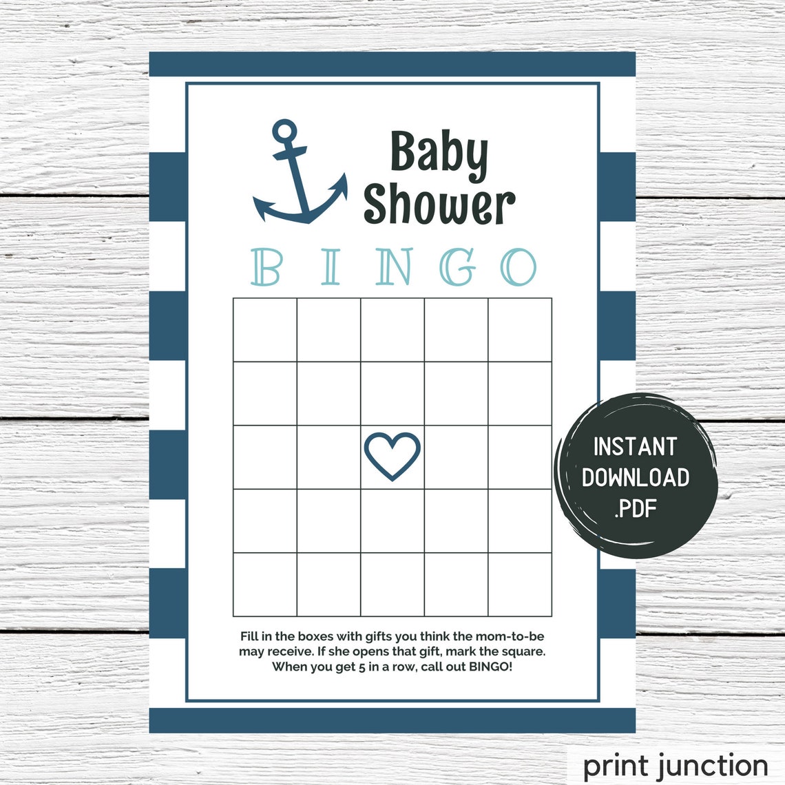 Baby Shower Bingo Nautical Baby Shower Baby Shower Bingo Etsy