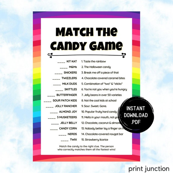 Match the Candy Game Birthday Party Game Slumber Party Game Sleepover Games Candy Match Game Games for Kids Games for Adults Etsy UK