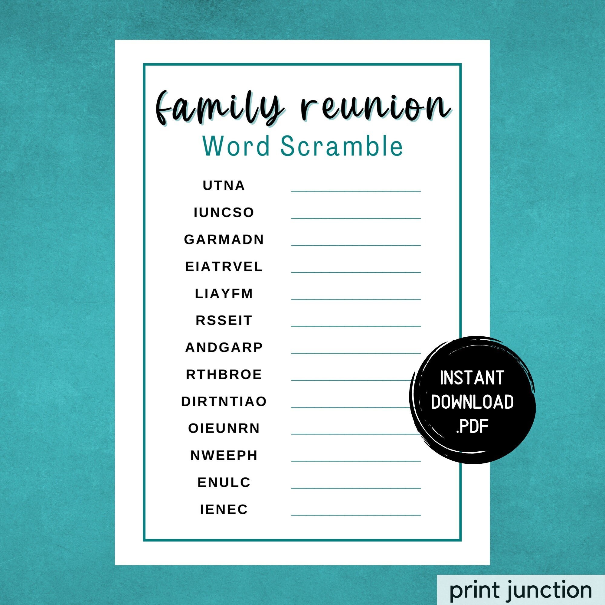 Family Reunion Word Scramble Game, Family Reunion Games, Family Reunion ...