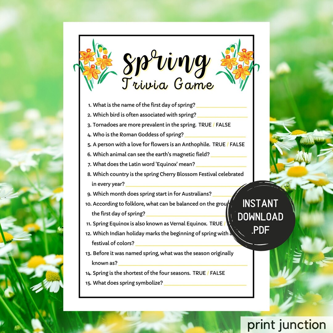 Spring Trivia Game: Printable Springtime Activity (instant Download) - Etsy