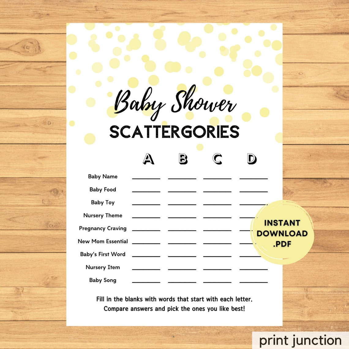 Baby Shower Scattergories Game Baby Scattergories Printable Etsy
