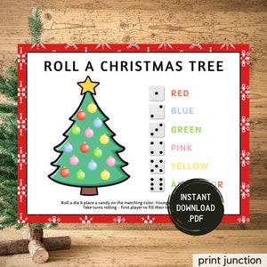 Roll A Tree Dice Christmas Game, Printable Christmas Game, Christmas Activity For Kids And Adults, Christmas Party Games, Fun Holiday Games