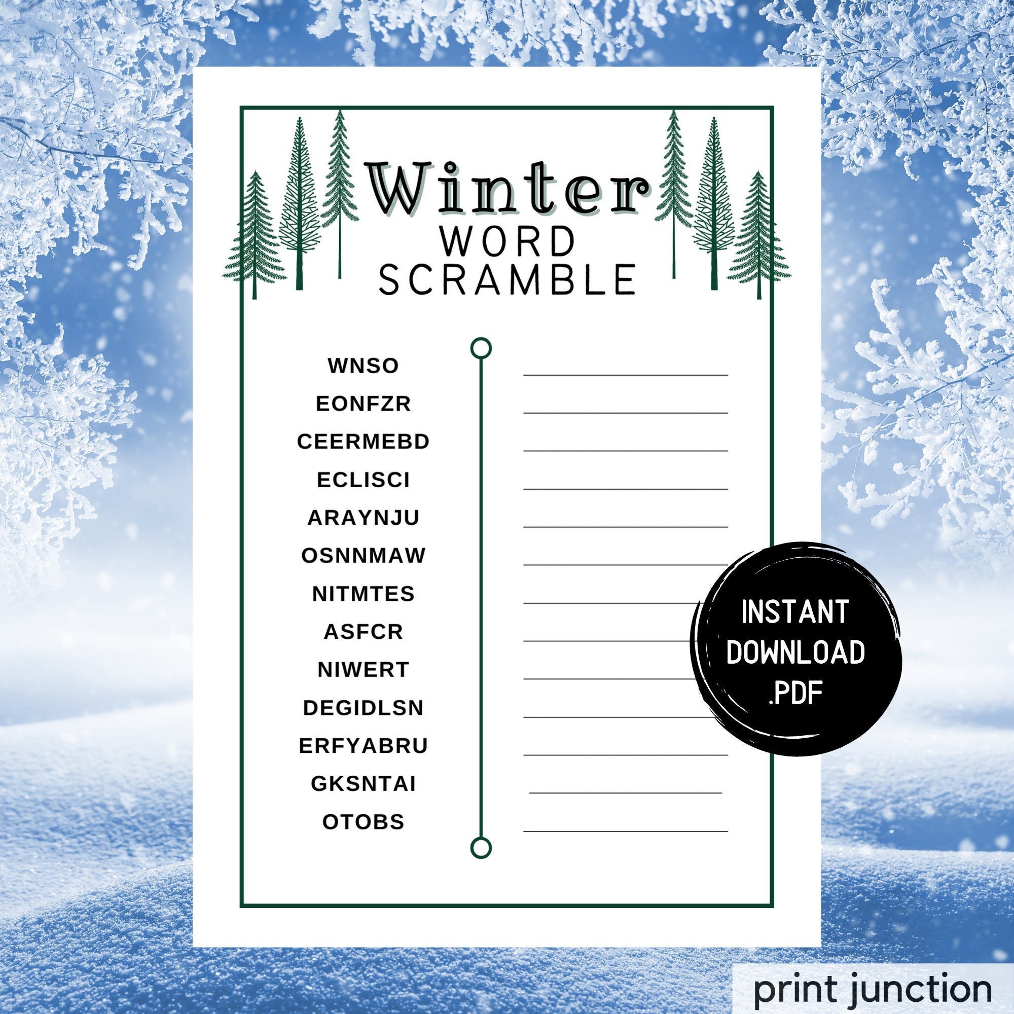 Winter Word Scramble, Printable Winter Games, Wintertime Activities