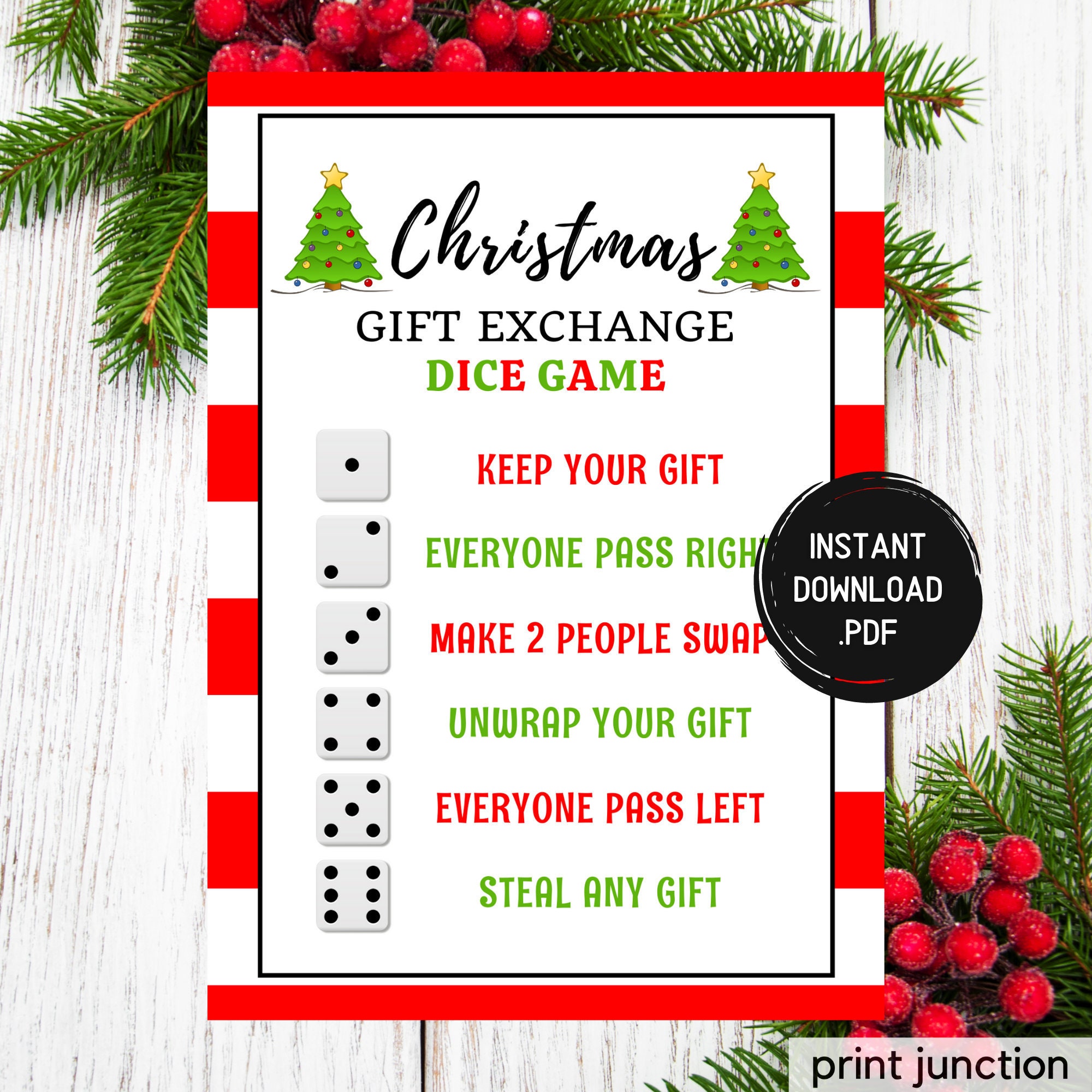 Christmas White Elephant Gift Exchange Rules Printable, Christmas Gift  Exchange Dice Game Rules, Christmas Game INSTANT DOWNLOAD CG13 