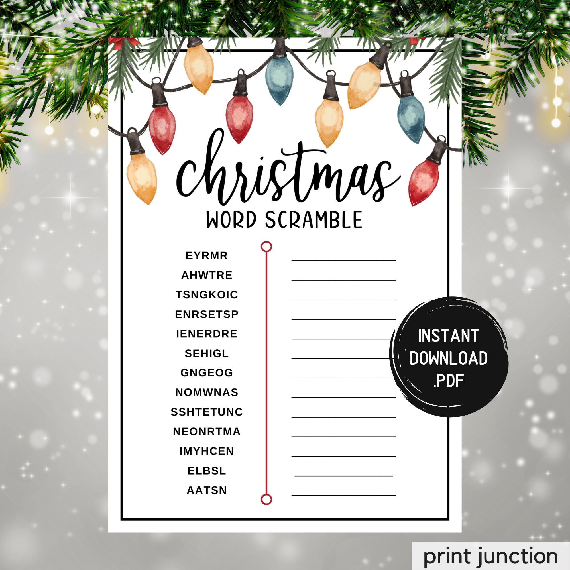 Christmas Word Scramble Game, Printable Holiday Activity, Christmas