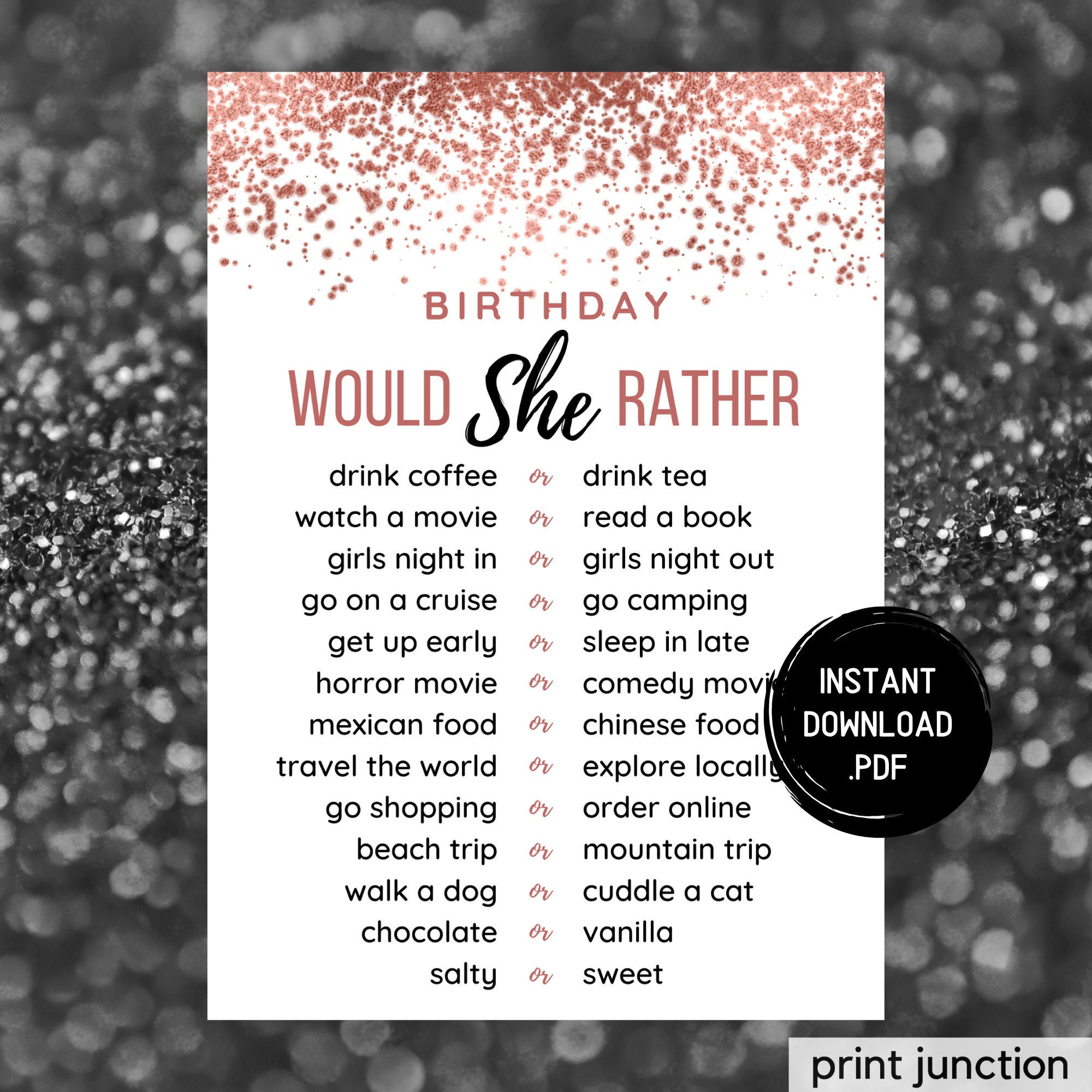 Birthday Would She Rather Printable Birthday Games Would She Rather ...