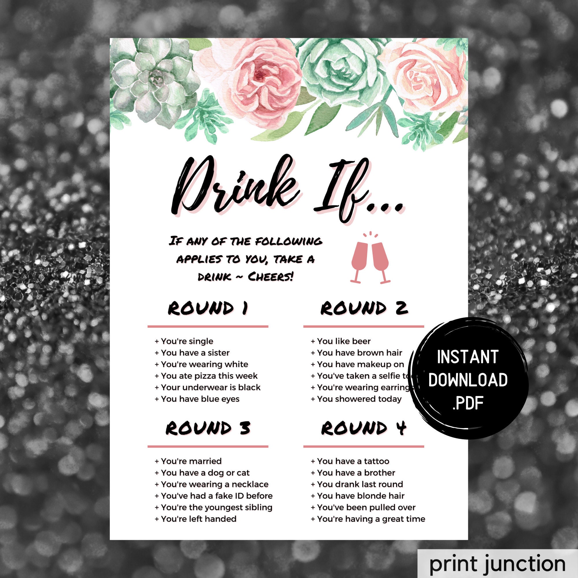 Drink If Game Printable Birthday Games Drunken Games 21st - Etsy