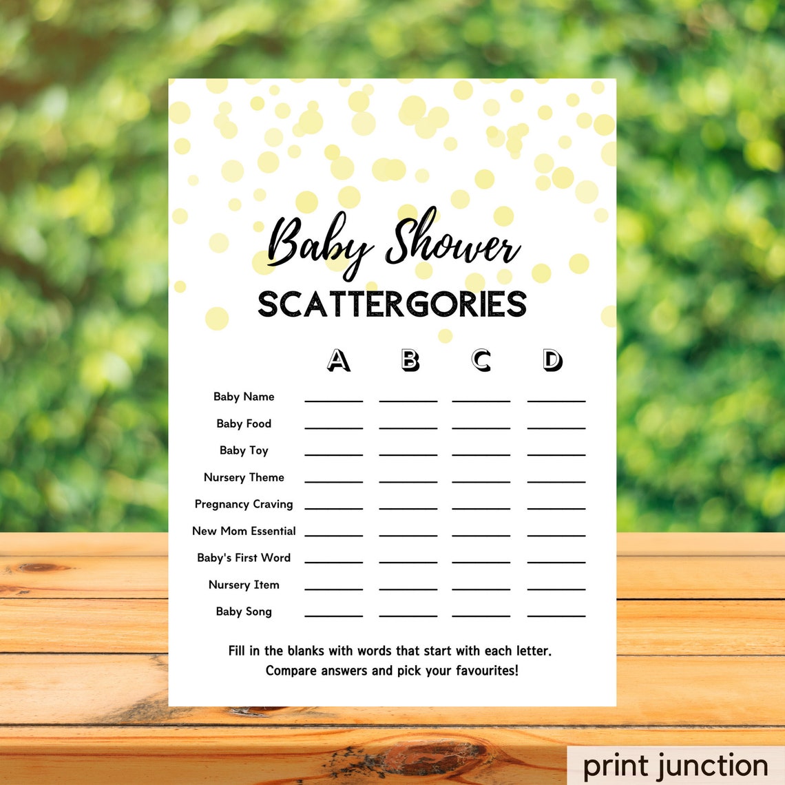 Baby Shower Scattergories Game Baby Scattergories Printable | Etsy