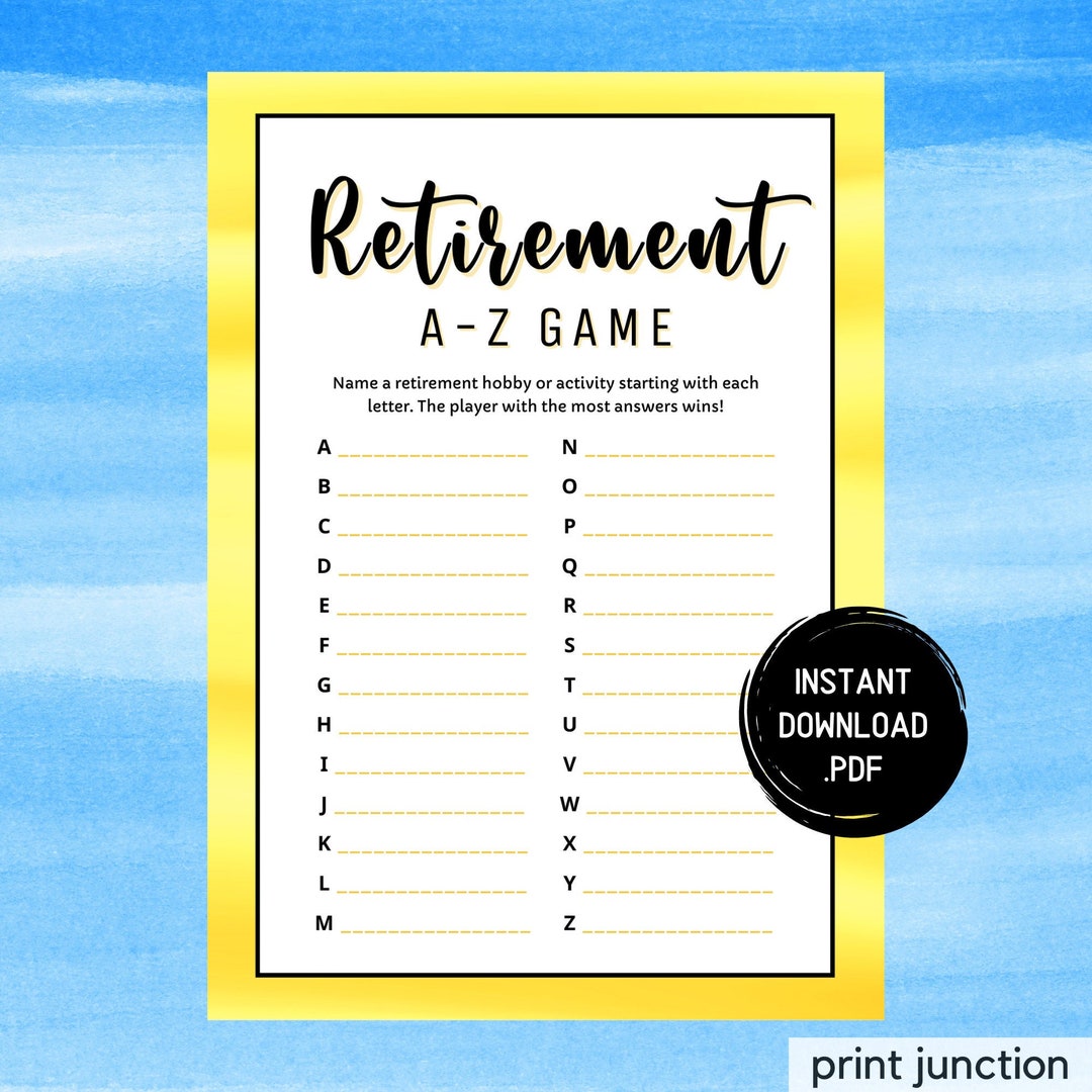 Printable Retirement Fun Guide.pdf Retirement A-Z Game: Printable Party Activity (PDF Printable Download ...