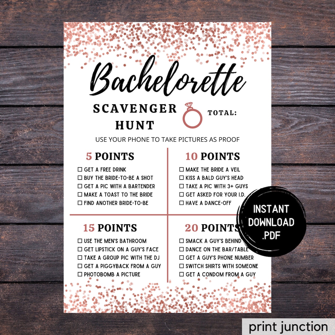 Printable Bachelorette Scavenger Hunt, Bachelorette Party Games, Rose ...