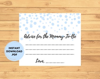 Blue Baby Shower Advice Cards: Printable Mommy-to-Be Game (Digital Download)