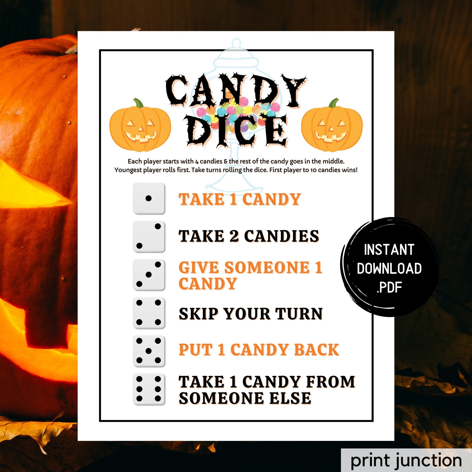 Halloween Candy Dice Game Free Printable