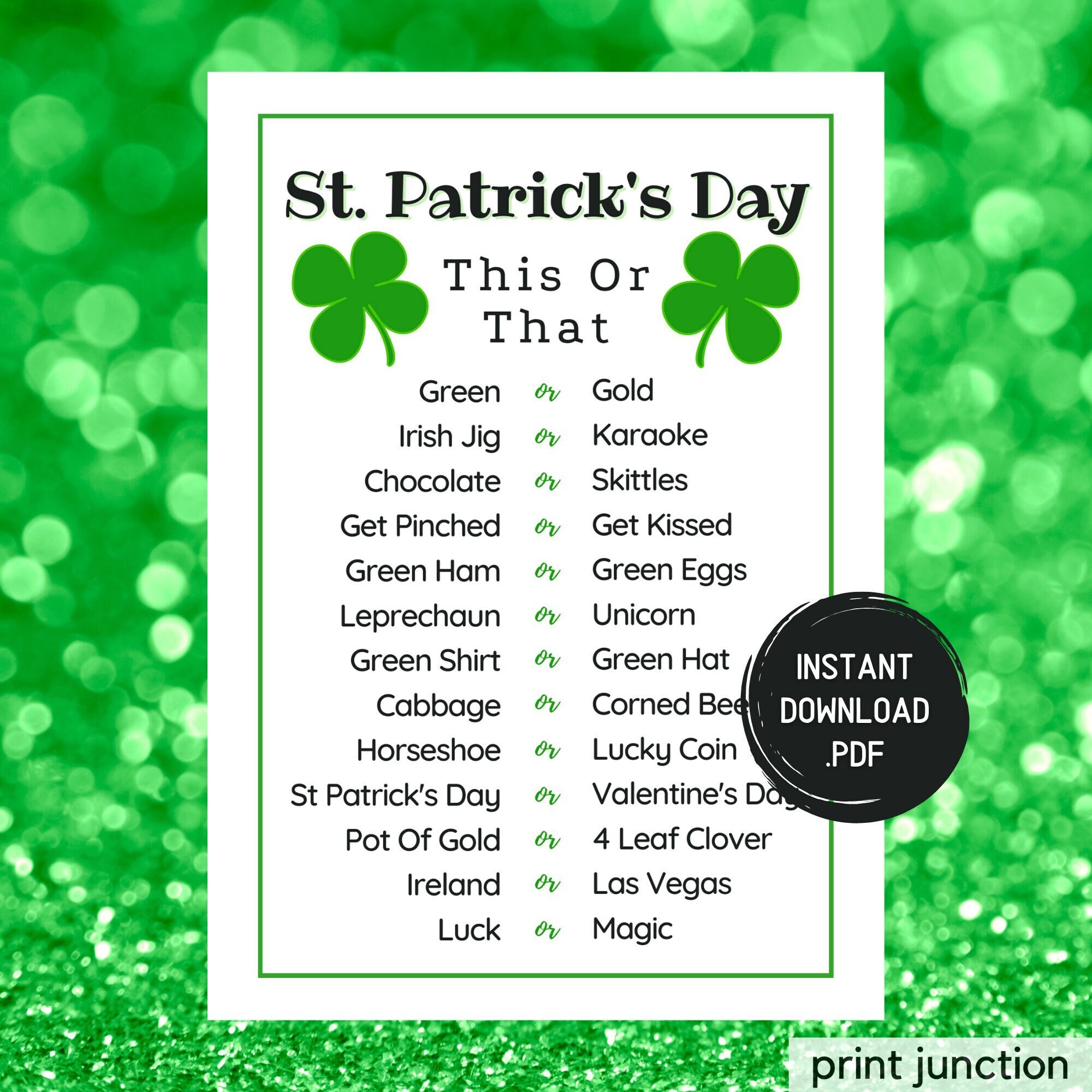 St Patricks Day This or That Game, St Patricks Printable Game, Fun St ...