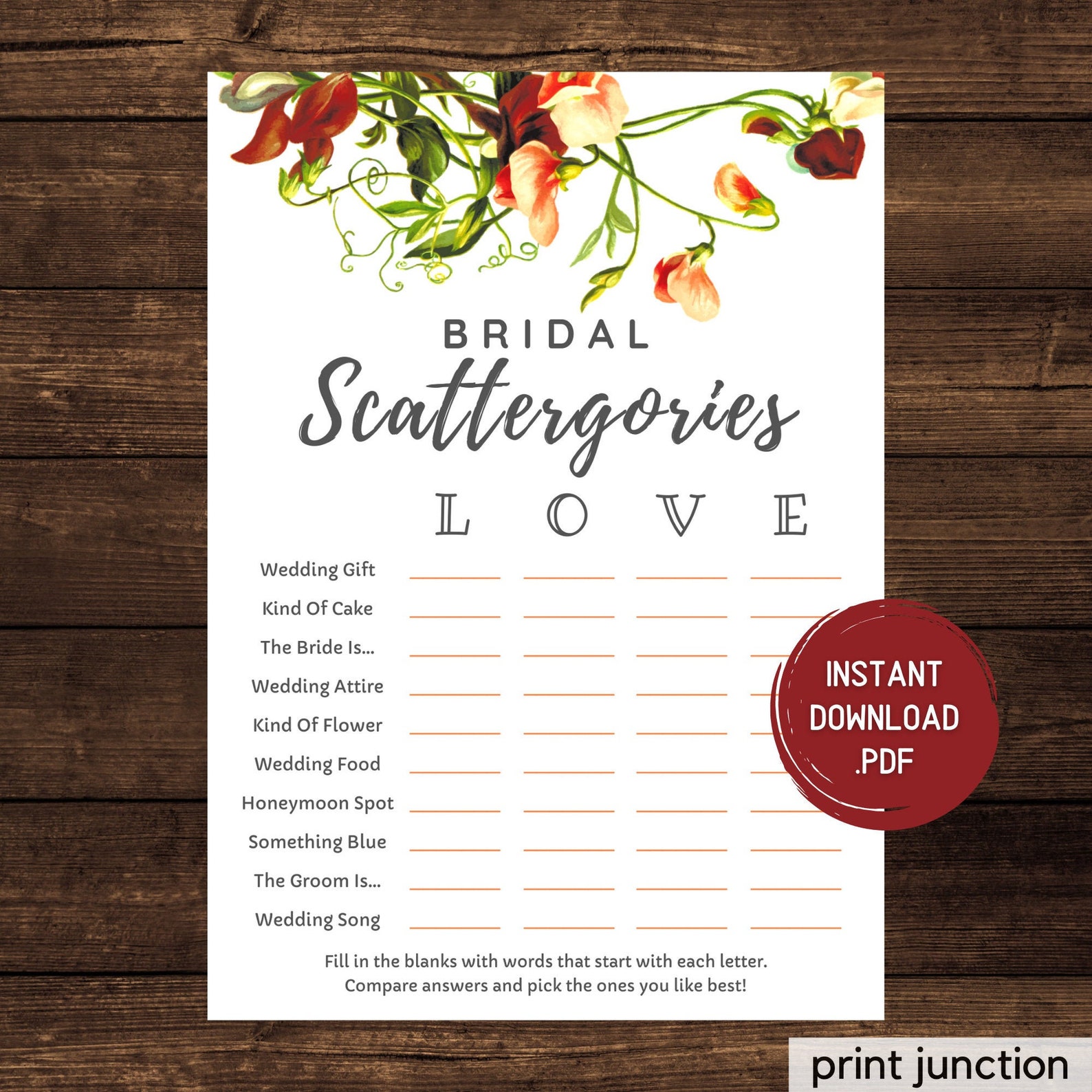Bridal Shower Scattergories Zoom Bridal Shower Games Virtual Etsy