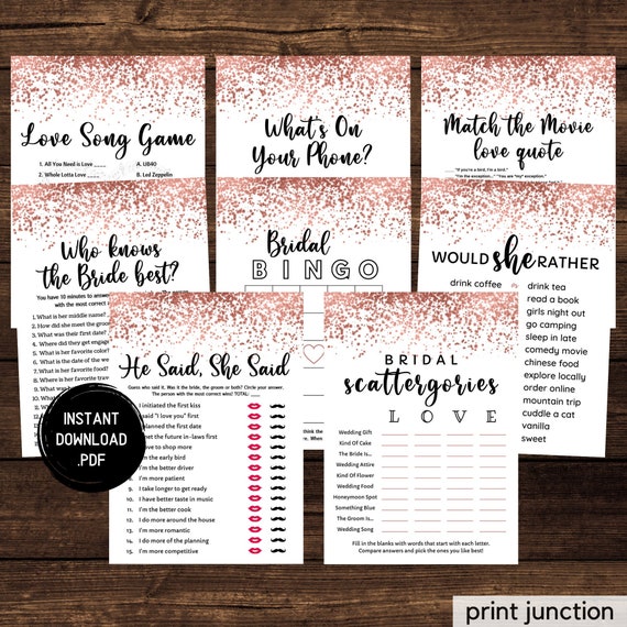 Virtual Bridal Shower Games Zoom Bridal Shower Rose Gold Etsy