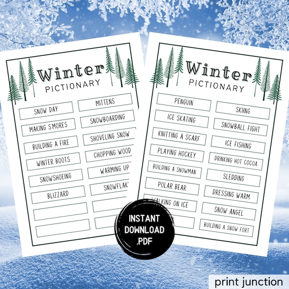 Winter Pictionary Game, Printable Holiday Activity, Winter Games, Winter Party Games, Games For Kids Adults Families Groups, Office Games