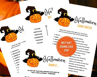 Halloweenspel, Halloweenfestspel, utskrivbara Halloweenspel, Halloweenspel för vuxna, utskrivbara festspel, Halloweenspelpaket