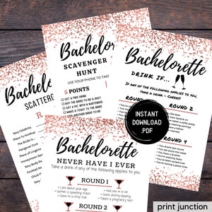 Rose Gold Bachelorette Party Games, Never Have I Ever, Scavenger Hunt, Dirty Bachelorette Games, Instant Download, Bachelorette Weekend