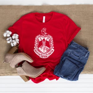 Red and White Delta Short Sleeve Shield TShirt Design UNISEX size | Women’s Apparel | Delta Gift | DST 1913