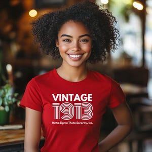 Red and White Unisex Vintage 1913 Delta Sigma Theta Sorority, Inc. Unisex T-Shirt- Unisex Delta Gift Women&#39;s Apparel