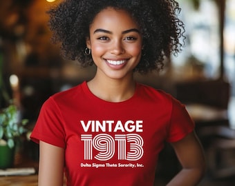 Red and White Vintage 1913 Delta Sigma Theta T-Shirt: Crimson Sorority Tee