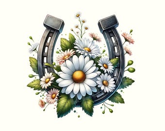 Aquarel bloemen hoefijzer clipart, paardenliefhebber png, hoefijzer bloemen png, hoefijzer png, sublimatie graphics, westerse clipartset