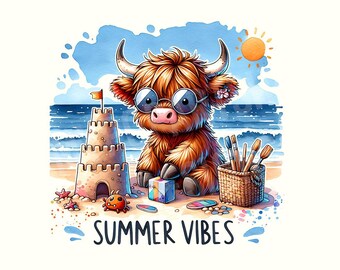 Highland Cow Png, Highland Cow, Cow Png, Beach Png, Summer Png, Summer Vibes, Digital Download, Popular Png, Sublimation Png,Summer Clipart