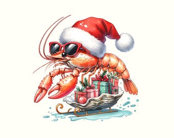Cajun Christmas Clipart, Watercolor Cajun Shrimp Clip Art, Christmas Png, Christmas Png designs, Digital Download, Christmas Clipart