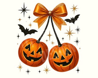 Cherries Pumpkin Png, Cherry Pumpkin Season Png, Fall Vibes Coquette Bow Sublimation Design, Girly Halloween Digital Download
